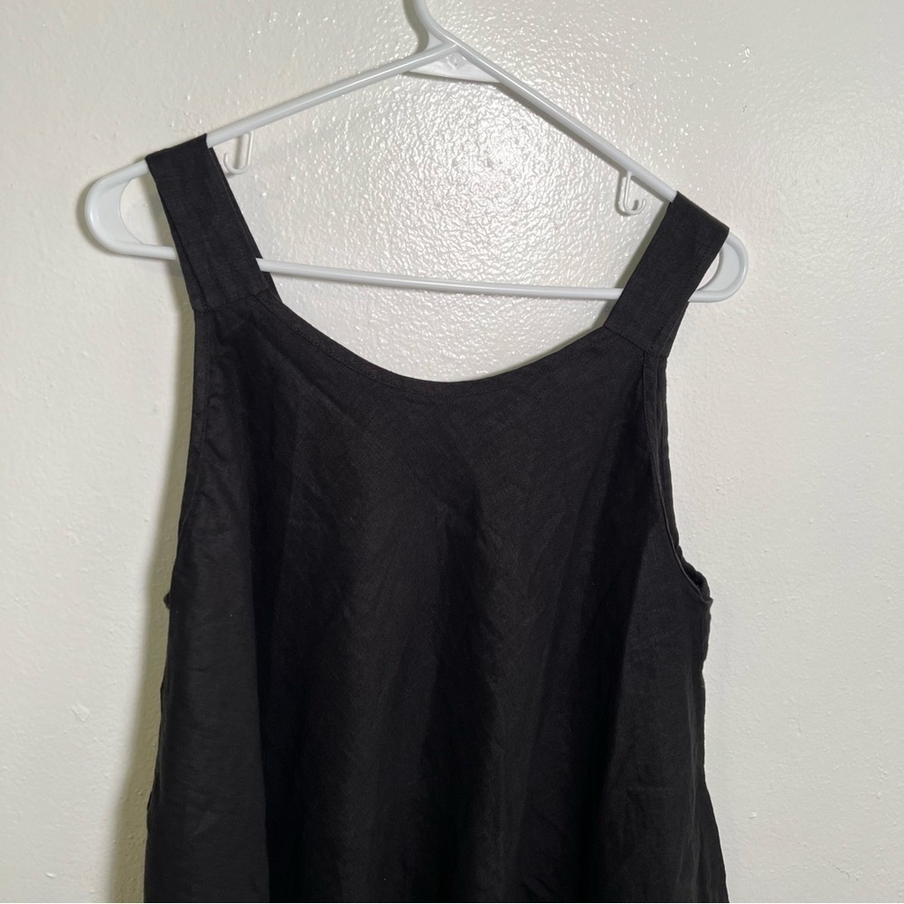Ali Designer Women's Sleeveless Swing Tunic Mini Dress Black V-Neck Linen A-Line - Picture 5 of 8